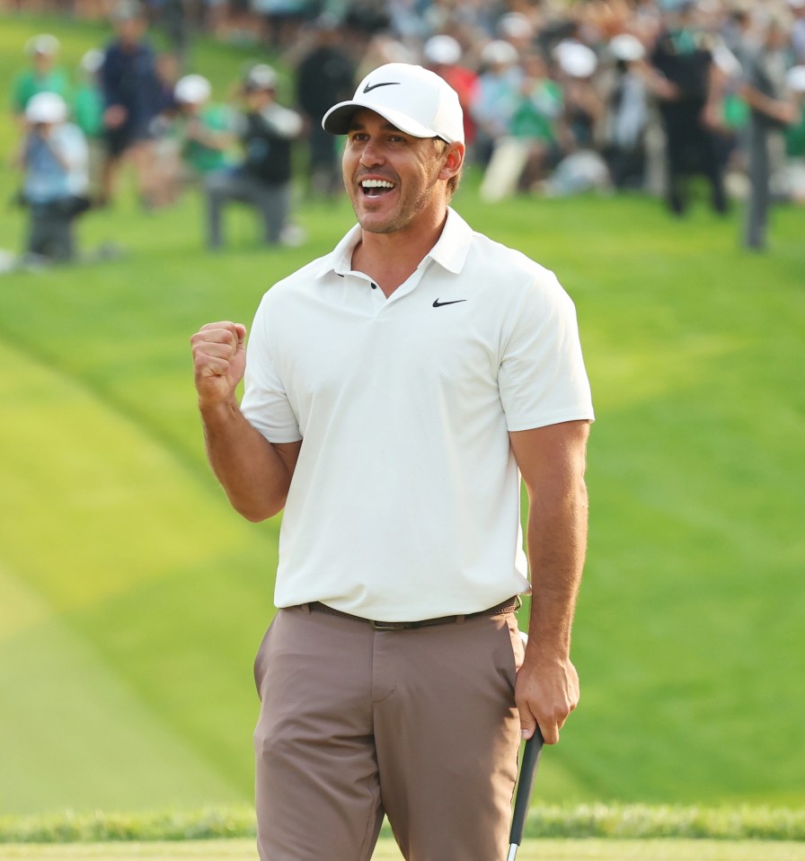 Brooks Koepka celebrates winning on the 18th green during the final round of the 2023 PGA Championship