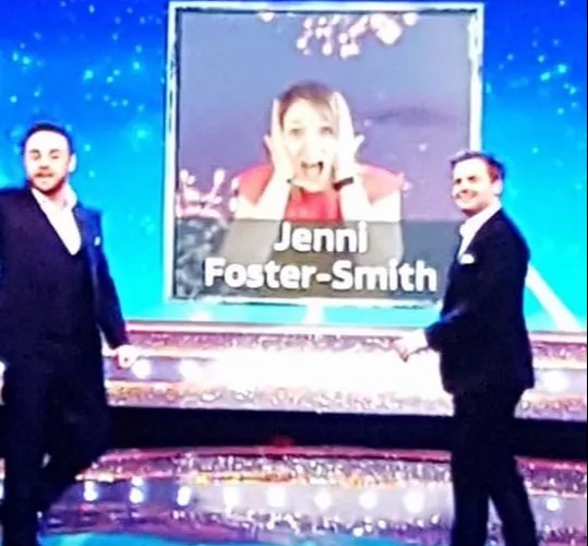 Jenni found herself on ITV's Saturday Night Takeaway alongside TV legends Ant and Dec