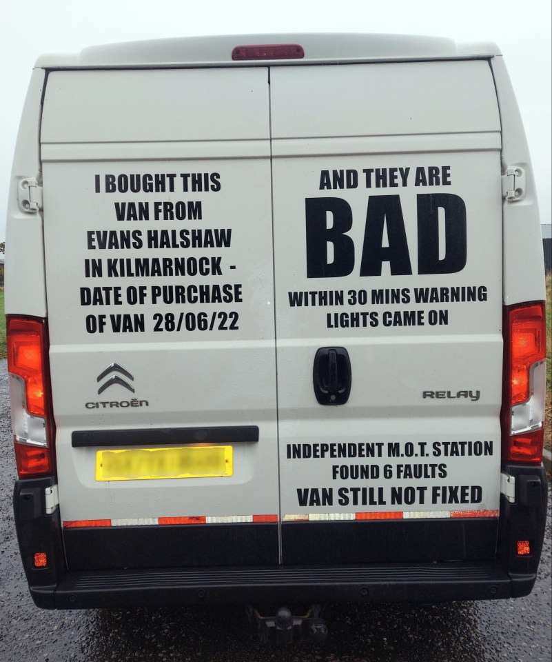 Stewart's message on the back of his van