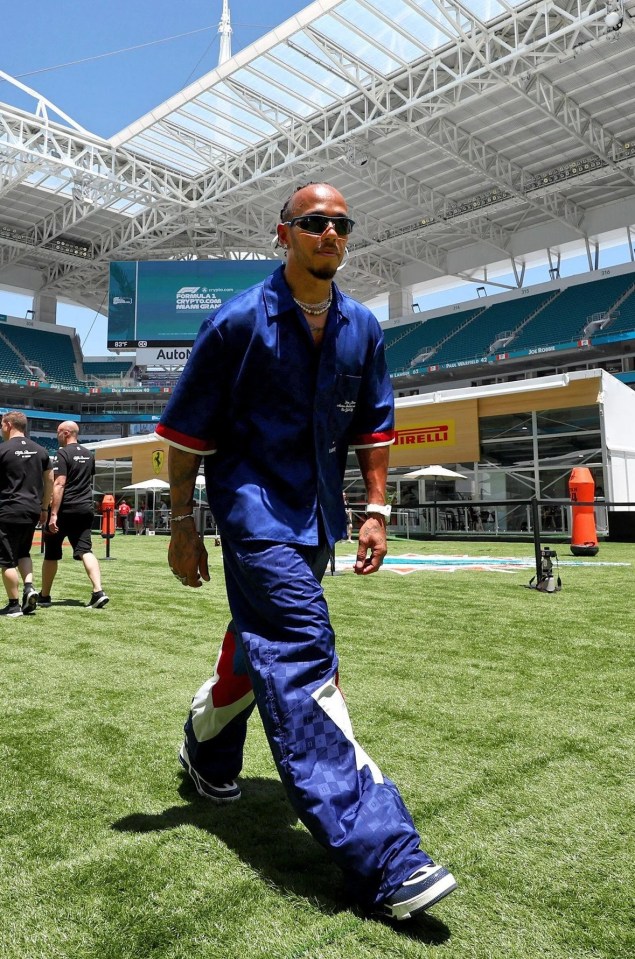 Hamilton joined his fellow F1 stars at the Hard Rock Stadium