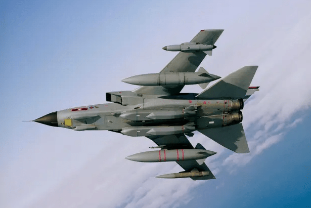 Storm Shadow missiles strapped beneath an RAF Tornado