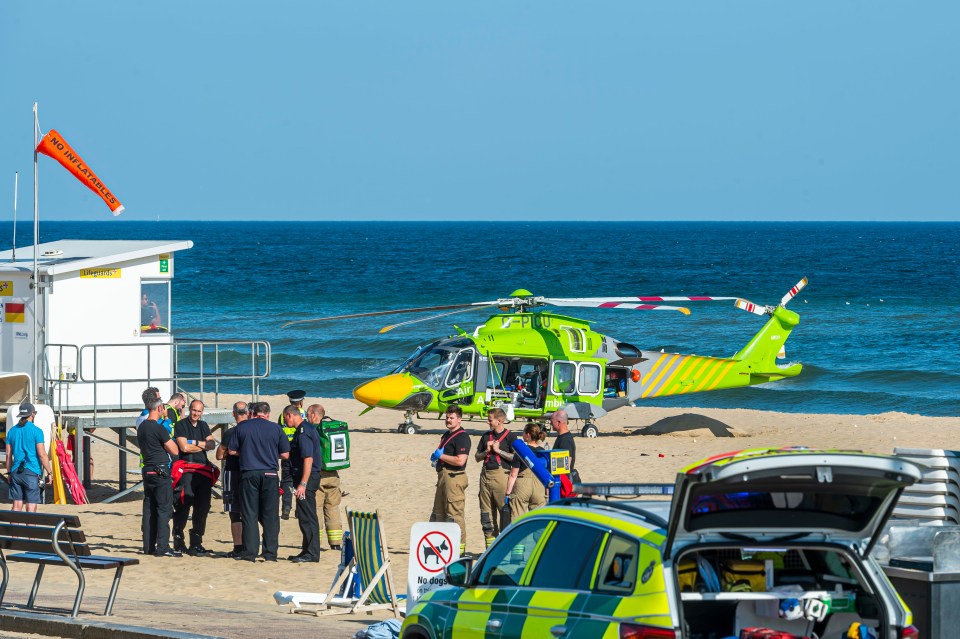 Two air ambulances and the Coastguard were seen on East Beach, in Bournemouth, Dorset