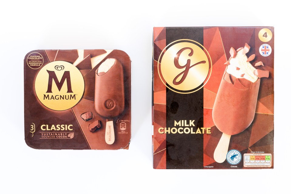 Magnum Classic, £3.25 for 3 vs G Milk Chocolate, £1.49 for 4