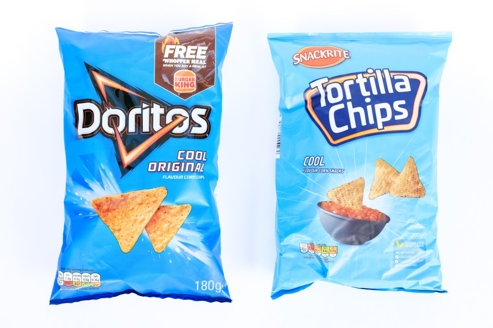 Doritos cool original 180g, £1.50 v Snackrite tortilla chips 200g, 85p