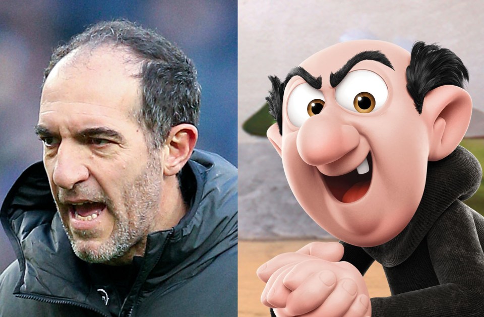 Gargamel from The Smurfs, and Spurs coach Cristian Stellini, left