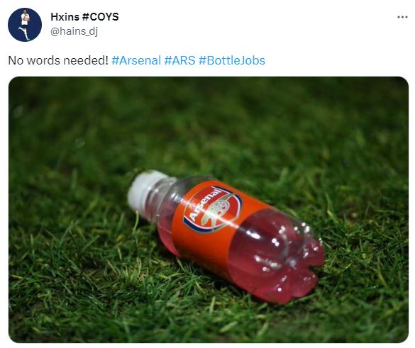 Another laughed at a hydration bottle covered in Arsenal’s badge