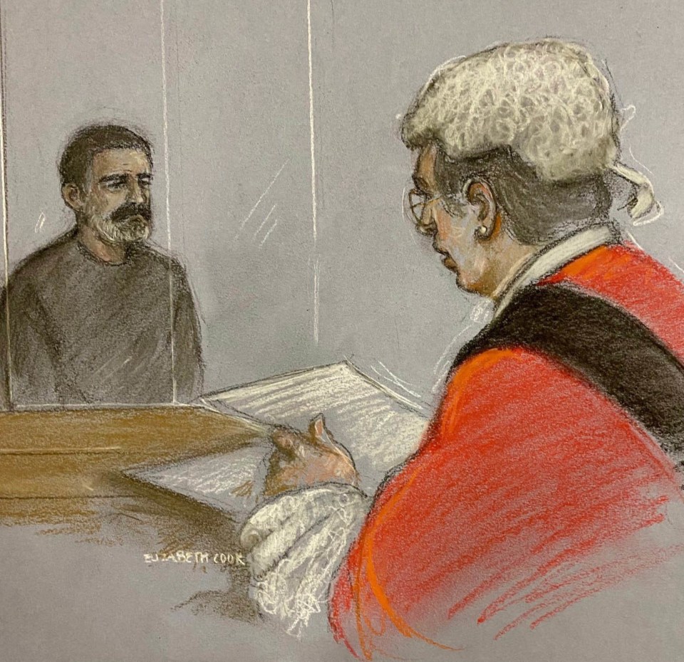 Court sketch of Schofield in the dock at Bristol Crown Court as he was sentenced today