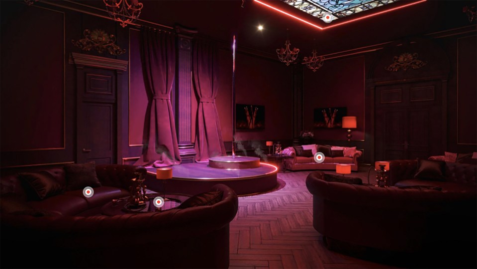 It even has a gaudy 'striptease' pole dancing room for VIP cronies