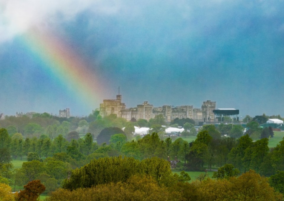 A rainbow shines over Windsor Castle after a rain shower earlier today