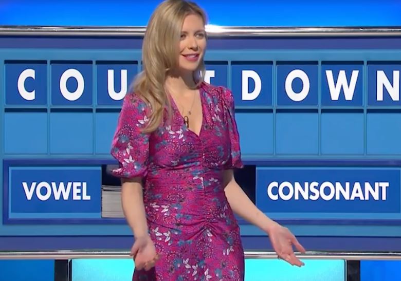 Rachel Riley looked amazing in a purple patterned dress