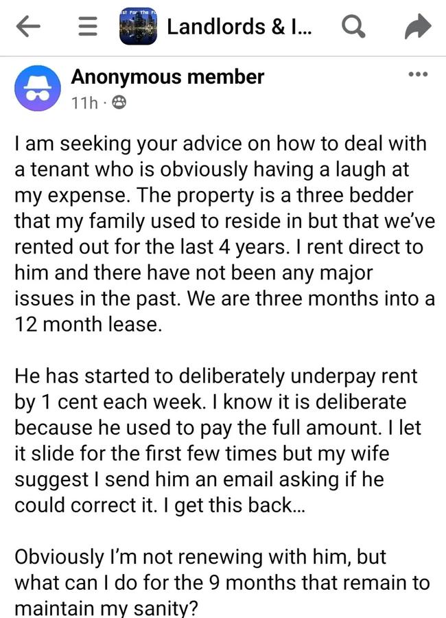 The landlord posted his query on a Facebook page, where it soon went viral