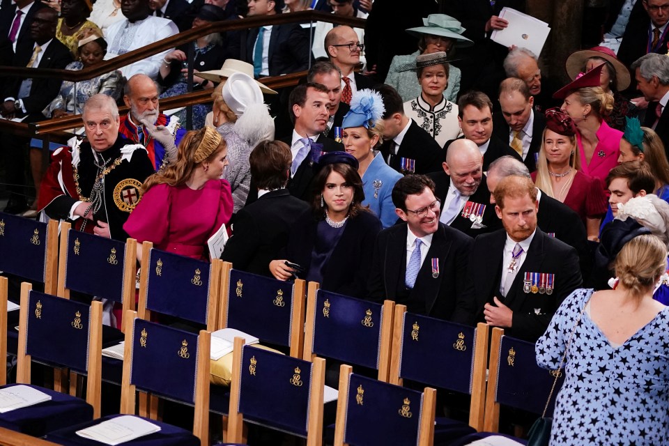 He sat with the Duke of York, Princess Beatrice, Peter Phillips, Edoardo Mapelli Mozzi, Zara Tindall, Princess Eugenie, Jack Brooksbank and Mike Tindall