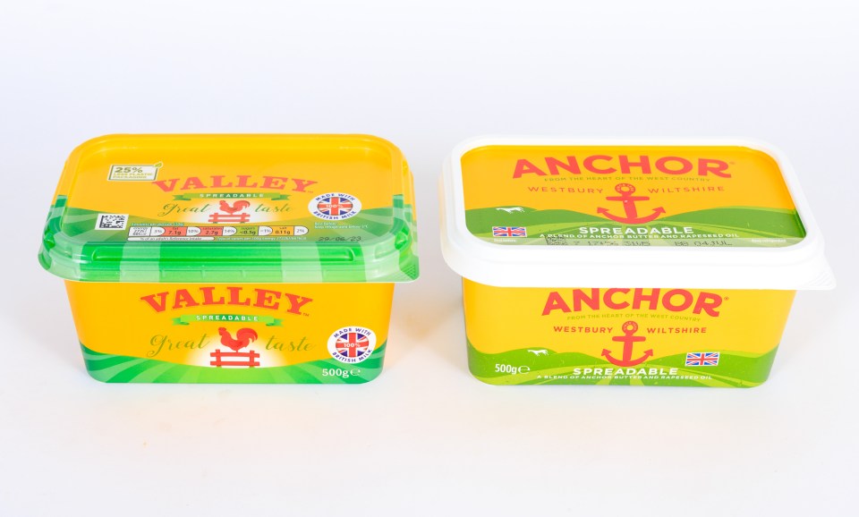 Anchor spreadable 500g, £4.50 vs Greenvale Valley 500g, £2.19