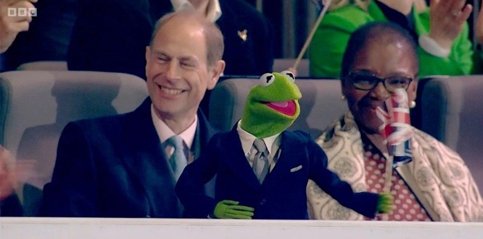 Kermit the Frog appears in the Royal Box beside the Duke of Edinburgh