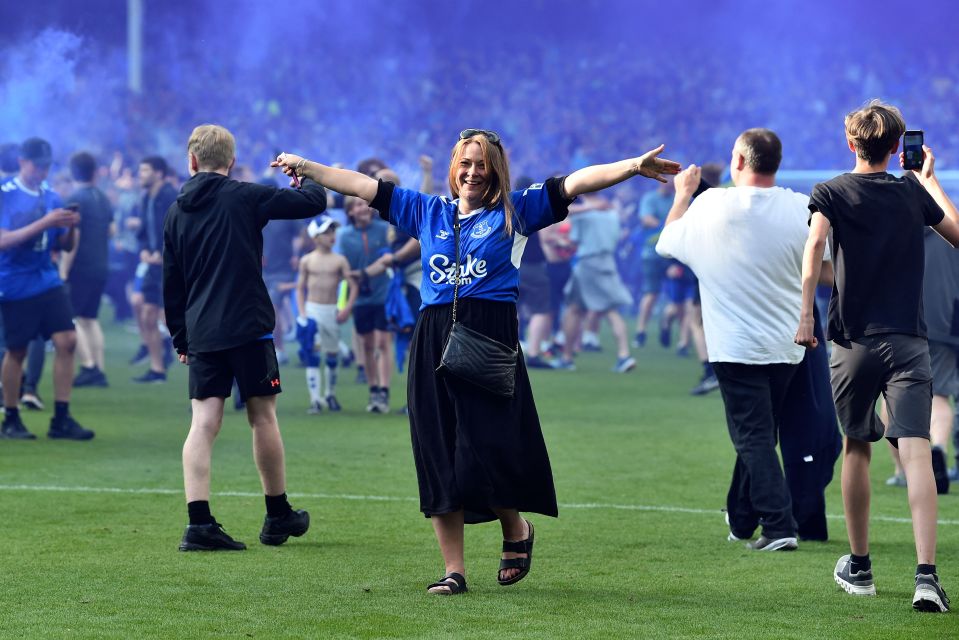 Everton fans celebrated their survival on the pitch