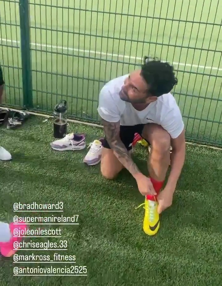 Chris Eagles was another spotted pulling on his boots