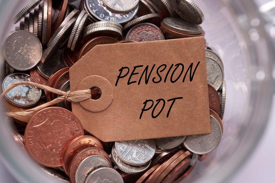 a jar filled with coins and a tag that says pension pot