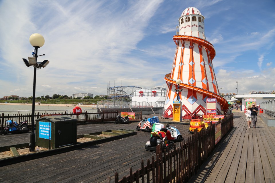 Funseekers preparing to go on the Essex resort’s pier, Clacton-on-Sea