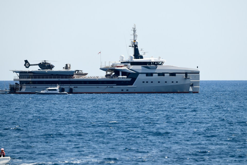 The £400million yacht's support vessel includes a chopper