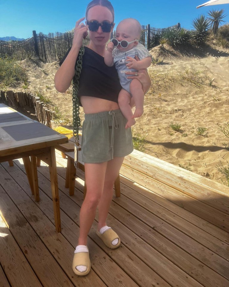 Jorgie Porter posed with her son Forest by the beach