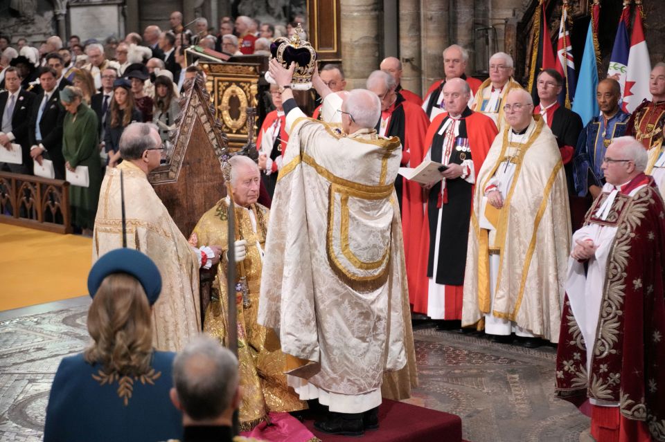 The moment King Charles is crowned by Justin Welby