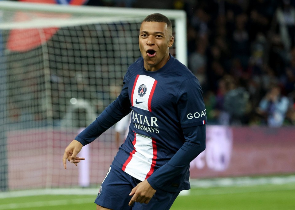 PARIS, FRANCE - MAY 13: Kylian Mbappe of PSG celebrates his second goal during the Ligue 1 match between Paris Saint-Germain (PSG) and AC Ajaccio (ACA) at Parc des Princes on May 13, 2023 in Paris, France. (Photo by Jean Catuffe/Getty Images)