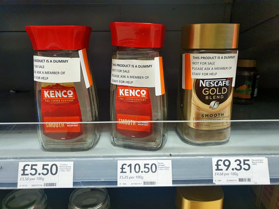 Shoppers have spotted empty jars of coffee on shelves that must be requested at checkouts