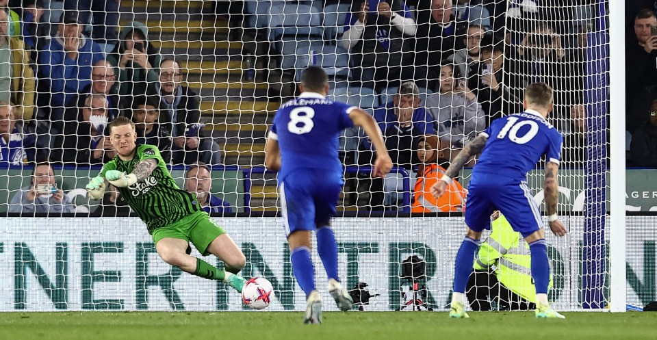 Jordan Pickford saved James Maddison's penalty on Monday evening