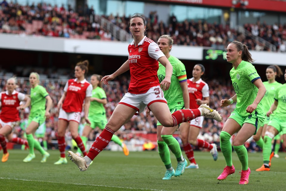 Lotte Wubben-Moy of Arsenal during the UEFA Women’s Champions League semifinal on May 1, 2023