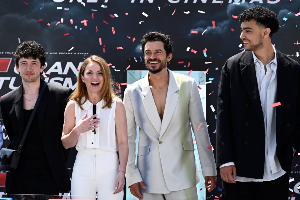 Maximilian Mundt, Geri Horner, Orlando Bloom and Archie Madekwe at the “Gran Turismo” photocall in Cannes