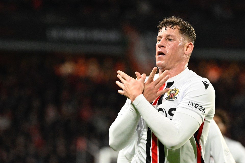 Ross Barkley celebrates one of his four goals for Nice earlier this season.