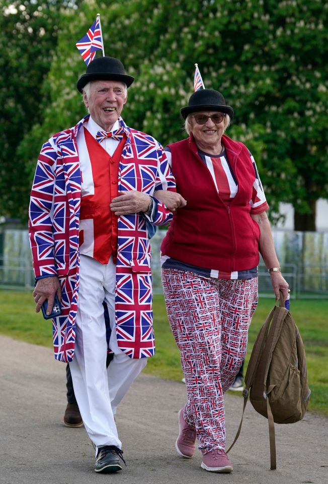 A couple arrived in high spirits wearing Union Jack outfits