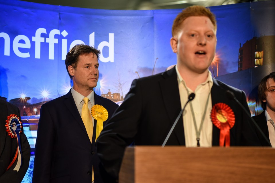 Nick Clegg stands behind Labour candidate Jared O'Mara