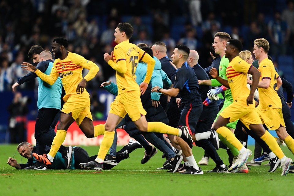 Barcelona players were forced to flee the pitch