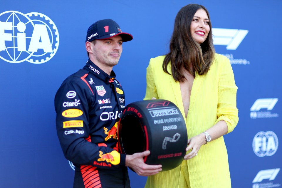 Sharapova attends the Monaco Grand Prix and poses alongside Max Verstappen