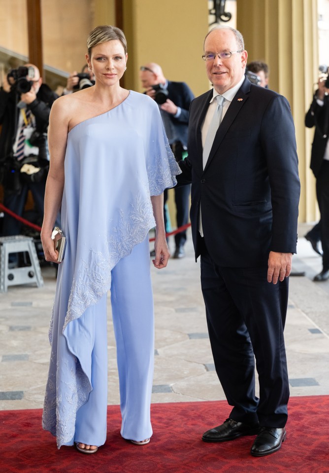 Monaco’s Prince Albert II, 65, arrived with Princess Charlene, 45, who stunned on the red carpet in a gem-encrusted ensemble