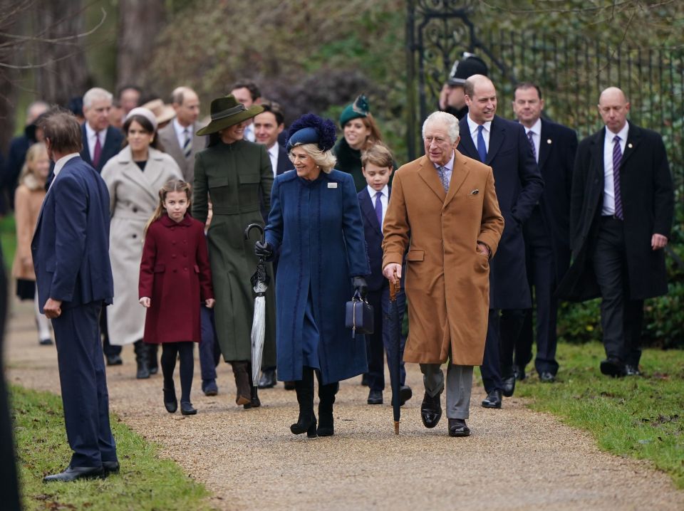 Queen Camilla and  King Charles III with grandchildren.