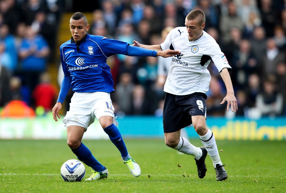 The midfielder, up against Jamie Vardy, spent the 2012-13 season at St Andrew's