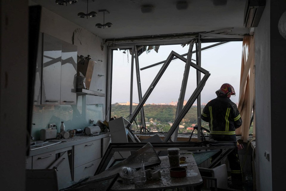 Inside an apartment building damaged during a Russian drone strike in Kyiv