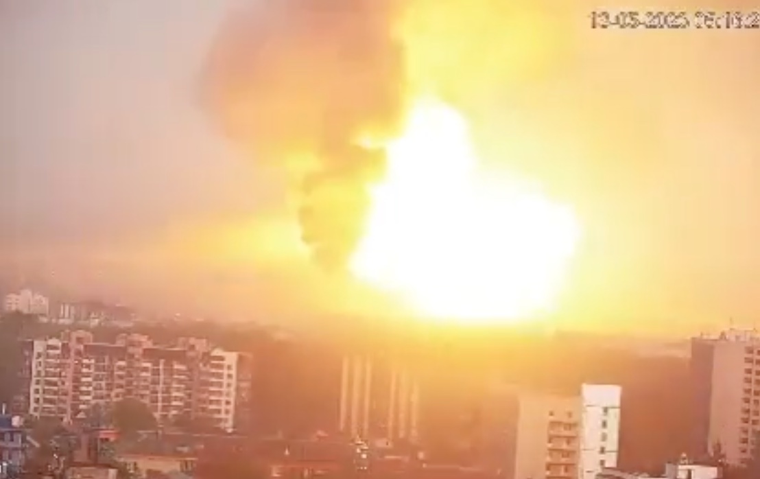 The initial blast sent flames soaring into the sky over Khmelnytskyi