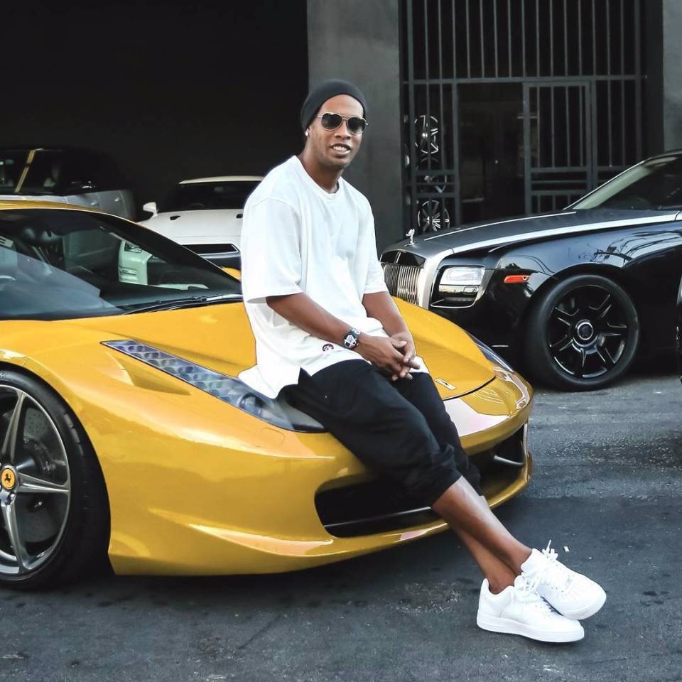 Ronaldinho's Lamborghini was suitably in a yellow - like Brazil's team colours