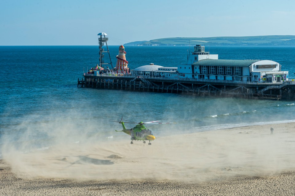 The beach was cleared as the helicopter landed