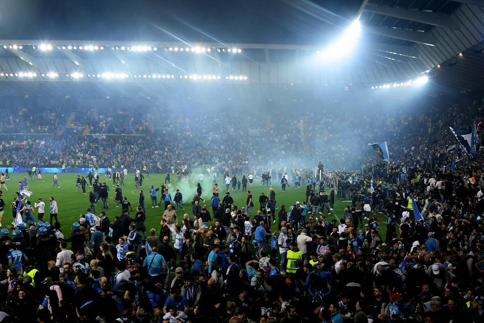 The Napoli fans stormed the pitch at full-time