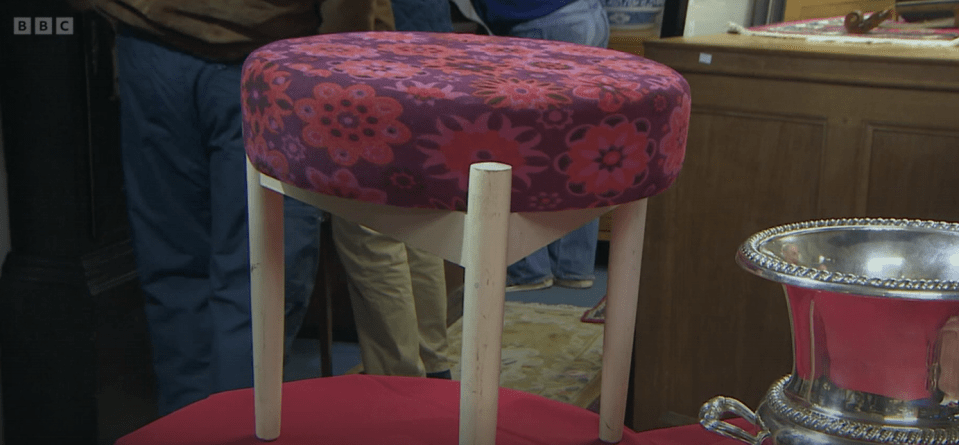 The 70s stool featured a foam top which couldn't be sold at auction so had to be removed