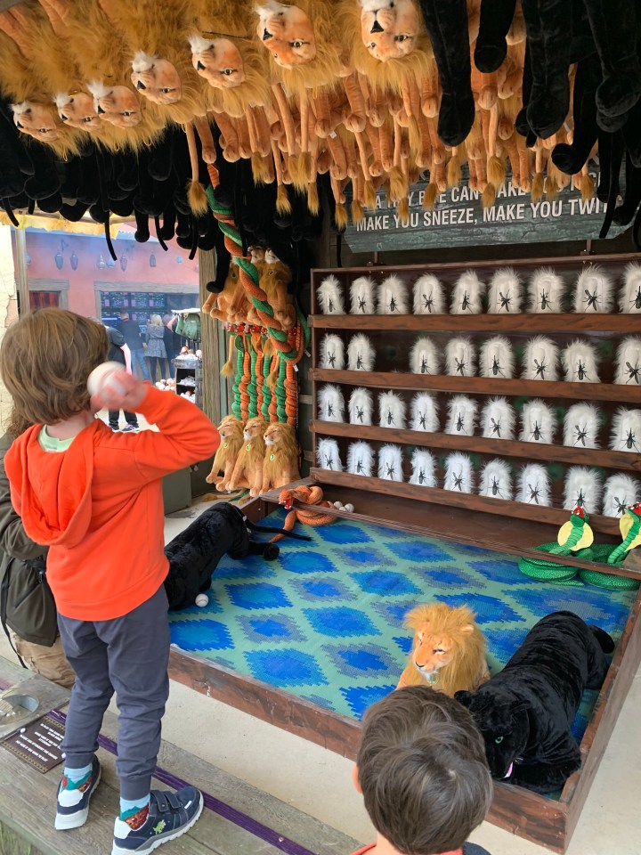 My 4-year-old loved playing one of the side stall games, which involved trying to knock down bugs with a ball