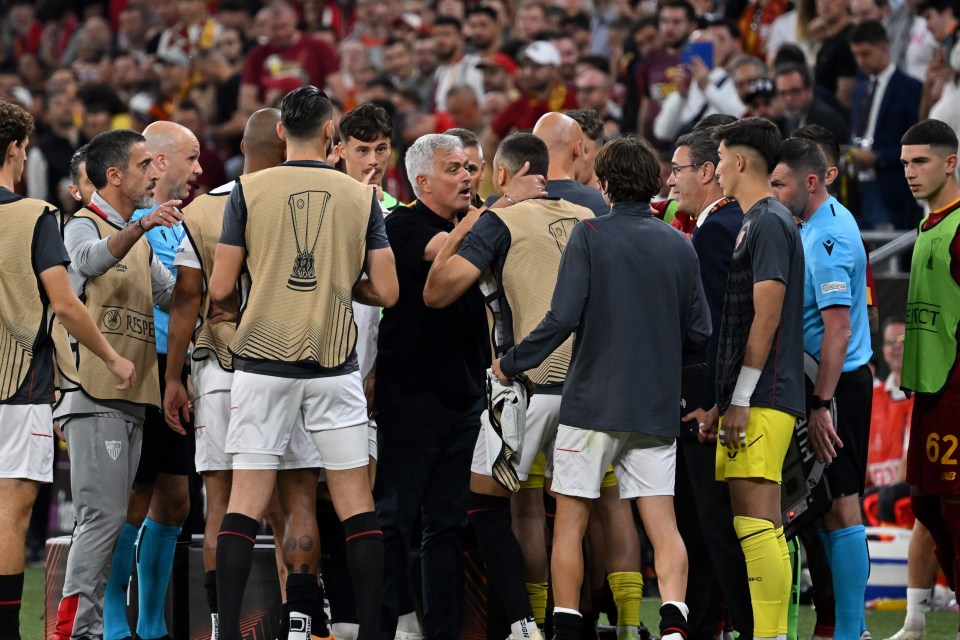 Jose lost his cool and was booked before Roma suffered Europa League defeat on penalties