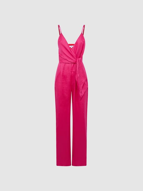 Pink linen jumpsuit, £178, from Reiss