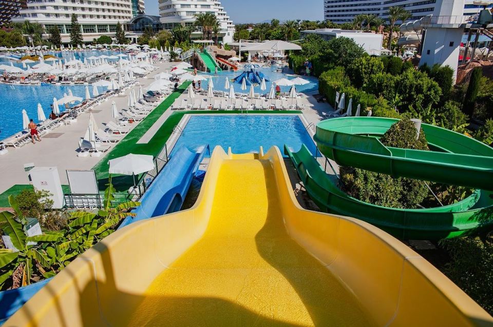 The Miracle Resort hotel has two shallow pools for kids with two water slides and waterslides for bigger kids and adults