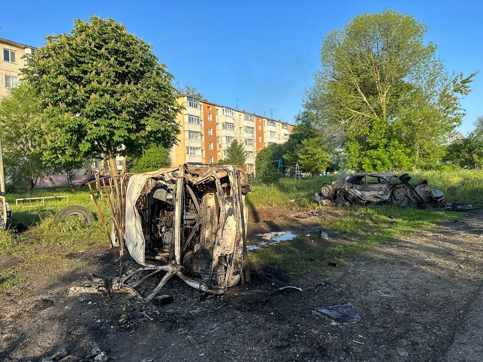 The aftermath of Ukrainian shelling in the border town of Shebekino, Belgorod region