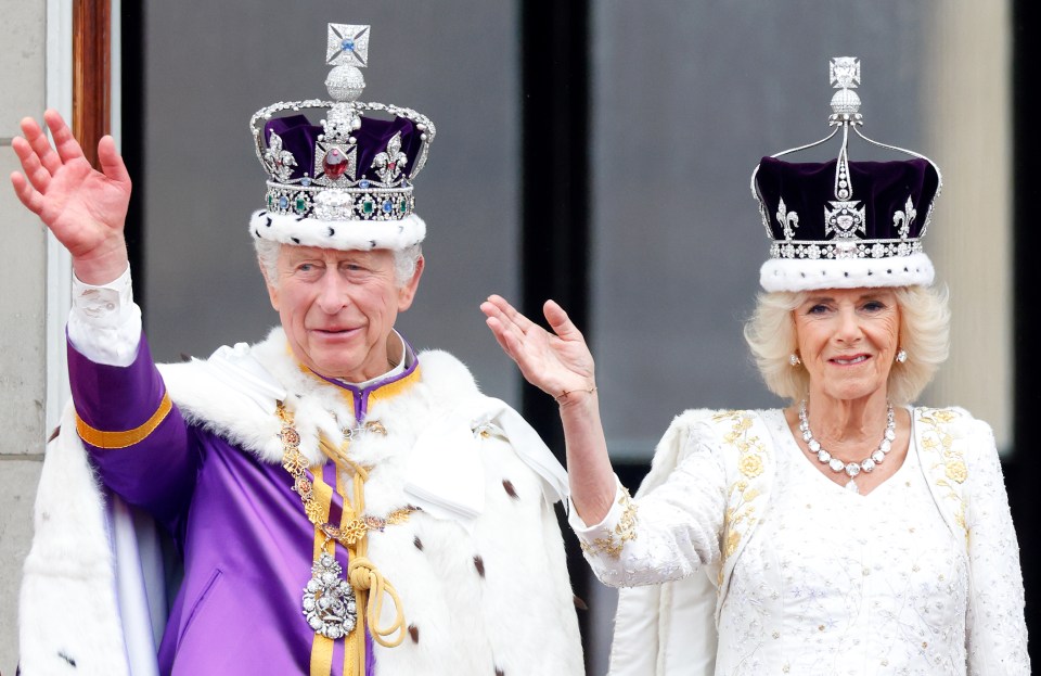 King Charles and Queen Camilla on the balcony for their coronation on May 6